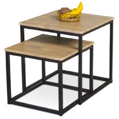 Odkládací stolky Set 2 ksů, MDF, dekor divoký dub, kov, černý lak (AF-076 OAK)