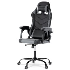 Herní křeslo, šedá a černá ekokůže, houpací mechanismus, opěrák 135° (KA-L626 GREY)
