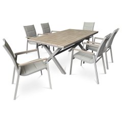 Zahradní židle béžový textilen, hliník, béžová barva, područky polywood v dekoru dubu (AZC-S1110 GREY)