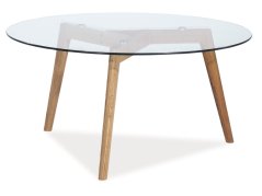 Konferenční stolek OSLO  L2, průměr 80cm, dub+sklo