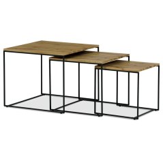 Konferenční stolky Sada 3, MDF deska, dekor divoký dub, černý kov (AF-3008 OAK)
