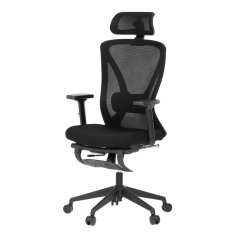 Kancelářská židle, černá MESH, plastový kříž, opěrka nohou, posuvný sedák, 2D područky (KA-S257 BK)