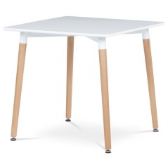 Moderní jídelní stůl 80x80x74 cm, MDF  kovová kostrukce - bílý matný lak, dřevěné nohy (DT-303 WT)