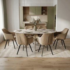 Moderní jídelní stůl s rozkladem 120-160x120 cm, melamin, travertin, DT-I1120 TRV