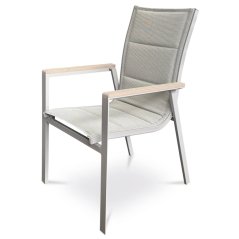 Zahradní židle béžový textilen, hliník, béžová barva, područky polywood v dekoru dubu (AZC-S1110 GREY)