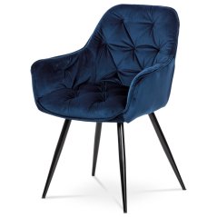 Moderní jídelní židle, korálově modrá sametová látka, kovová čtyřnohá podnož, černý matn (DCH-421 BLUE4)