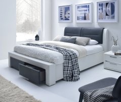 Manželská postel čalouněná s úložným prostorem CASSANDRA S 160 cm černá, bílá