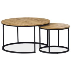 Moderní konferenční stolek Set 2 ks, MDF deska, dekor divoký dub, kovová podnož, černý lak (AF-3002 OAK)