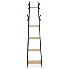 Věšák se 4 policemi, dekor divoký dub, MDF, černý lak (GD-170 OAK)