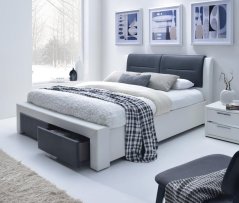 Manželská postel čalouněná s úložným prostorem CASSANDRA S 140 cm černá, bílá
