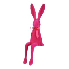 Dekorace Zajíc s mašlí - sedící figurka, semiš, barva růžová (VEK210 PINK)