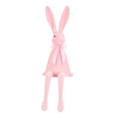 Dekorace Zajíc s mašlí - sedící figurka, semiš, barva světle růžová (VEK210 PINK-LT)