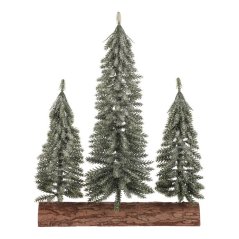 Vánoční dekorace Smrk na špalku - trojice, mini, 34 cm, zelená, ojíněná (VAN218)