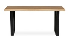 Moderní jídelní stůl, 160x90x75 cm, MDF deska, dekor divoký dub, kovová nohy ve tvaru U, černý matný lak (HT-F4216 OAK)