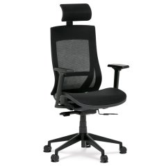 Kancelářská židle, černá MESH síťovina, lankový mechanismus, plastový kříž, 2D područky, kolečka pro tvrdé podlahy (KA-W002 BK)