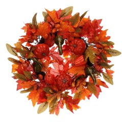 Věnec zdobený - pr. 58 cm, barevné listí, dýně a plody (PRZ4114)