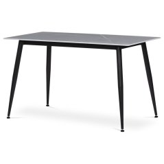 Moderní jídelní stůl 130x70x76 cm, deska slinutý kámen v imitaci matného mramoru, černé kovové nohy (HT-403 m GREY)