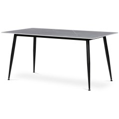 Moderní jídelní stůl 160x90x76 cm, deska slinutý kámen v imitaci matného mramoru, černé kovové nohy (HT-406 m GREY)