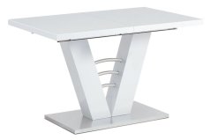 Rozkládací jídelní stůl 120 + 40x80 cm, bílý lesk, broušený nerez (HT-510 WT)