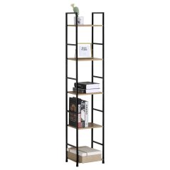 Regál, 5 polic, dekor dub, MDF, černý lak (GD-215 OAK)