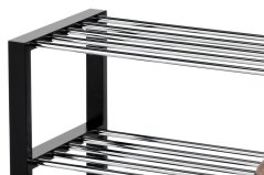 Botník, 4 kovové chromované police, masiv kaučukovník, černý matný lak, nosnost (83168-14 BK)
