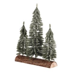 Vánoční dekorace Smrk na špalku - trojice, mini, 34 cm, zelená, ojíněná (VAN218)