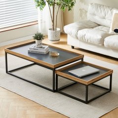 Konferenční stůl, MDF deska šedá s dekorativní hranou divoký dub, černý kov (CT-613 OAK)