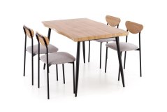 Set moderní jídelní stůl se židlemi DICKY sestava stolu + 4 židle,  přírodní černá popelavá