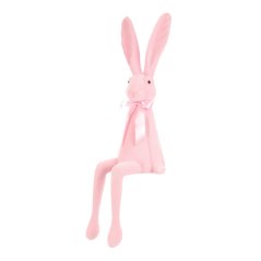 Dekorace Zajíc s mašlí - sedící figurka, semiš, barva světle růžová (VEK210 PINK-LT)