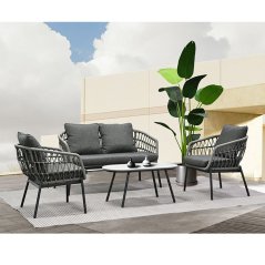 Zahradní set 1 + 1 + 2, stůl 90x48, židle a dvojsedačka, Antracitový umělý ratan, kov antracit, tmavě šedá látka (AZ-L1880 GREY)