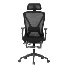 Kancelářská židle, černá MESH, plastový kříž, opěrka nohou, posuvný sedák, 2D područky (KA-S257 BK)