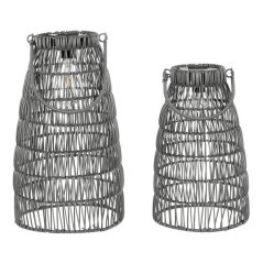 Lucerna umělý ratan, kónická, LED osvětl., šedá, cena za sadu 2 ks (PLA102 GREY)