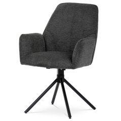 Moderní jídelní židle tmavě šedá látka, područky, otočný mechanismus 180°, černý kov (HC-522 GREY2)