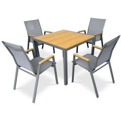 Zahradní židle šedý textilen, šedá kovová konstrukce, područky polywood v dekoru dubu (AZC-S1050 GREY)