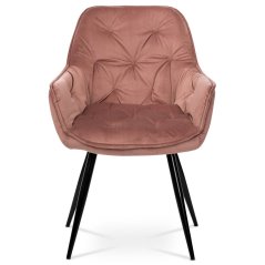 Moderní jídelní židle, starorůžová sametová látka, kovová čtyřnohá podnož, černý matný l (DCH-421 PINK4)