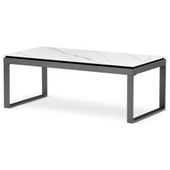 Konferenční stůl, deska slinutá keramika 120x60, bílý mramor, nohy šedý kov (AHG-284 WT)