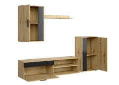 Obývací stěna BENSON sestava, barva: dub artisan, černý