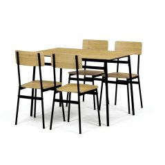 Set moderní jídelní stůl se židlemi  (1+4), MDF dekor divoký dub, čtyřnohá kovová podnož, černý matný lak (AUT-O2155 OAK)