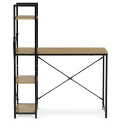 Pracovní stůl s regálem, MDF, dekor dub, černý kov (GD-512 OAK)