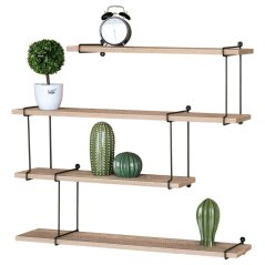 Nástěnné polička Poličky nástěnné 80 cm, MDF, dekor dub, kov černý mat (P-065 OAK)