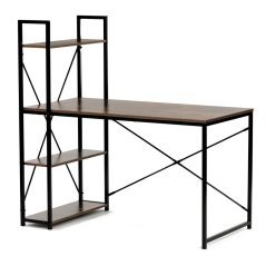 Pracovní stůl s regálem, MDF, dekor staré dřevo, černý kov (GD-520 OLW)