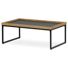 Konferenční stůl, MDF deska šedá s dekorativní hranou divoký dub, černý kov (CT-611 OAK)