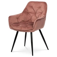 Moderní jídelní židle, starorůžová sametová látka, kovová čtyřnohá podnož, černý matný l (DCH-421 PINK4)