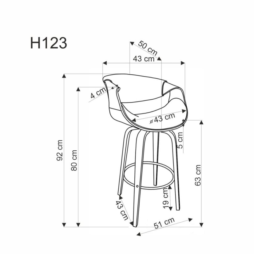 Barová židle H123 šedá, ořechová