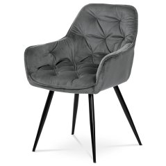 Moderní jídelní židle, šedá sametová látka, kovová čtyřnohá podnož, černý matný lak (DCH-421 GREY4)