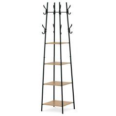 Věšák se 4 policemi, dekor divoký dub, MDF, černý lak (GD-170 OAK)