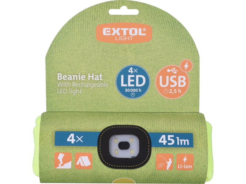 Čepice s čelovkou (43194) 4x45 lm, nabíjecí, USB, fluorescentní žlutá, univerzální velikost
