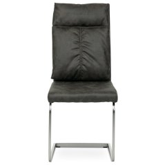 Moderní jídelní židle, šedá látka v dekoru vintage kůže, kovová podnož, broušený nikl (DCH-459 GREY3)