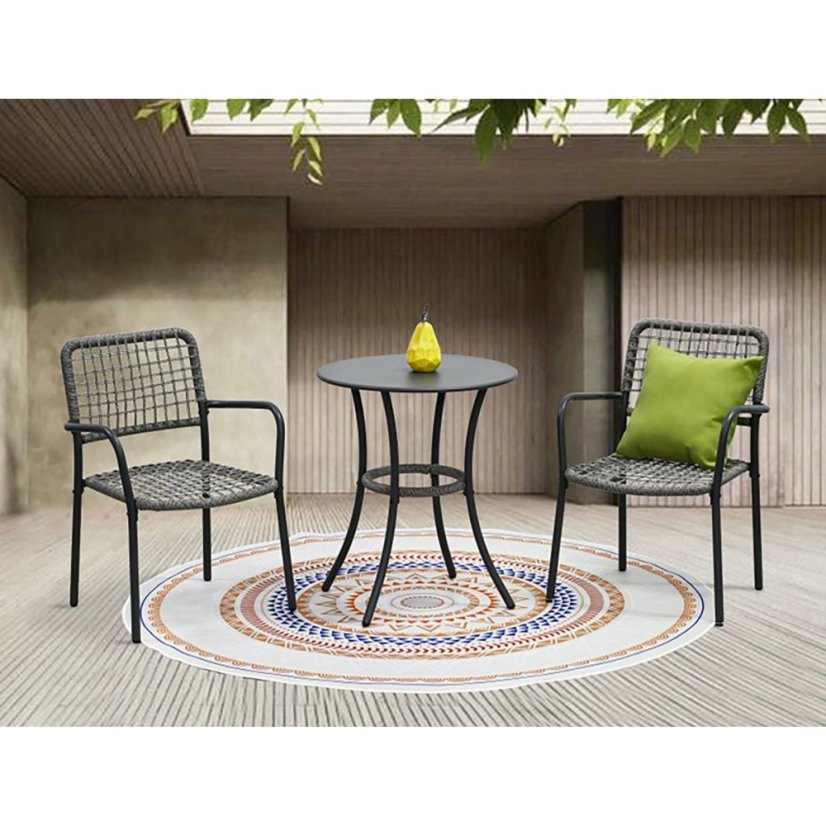 Balkónový set 1 + 2, stůl 60x60, židle umělý ratan barva antracit,  kov antracit (AZ-L1103 GREY)