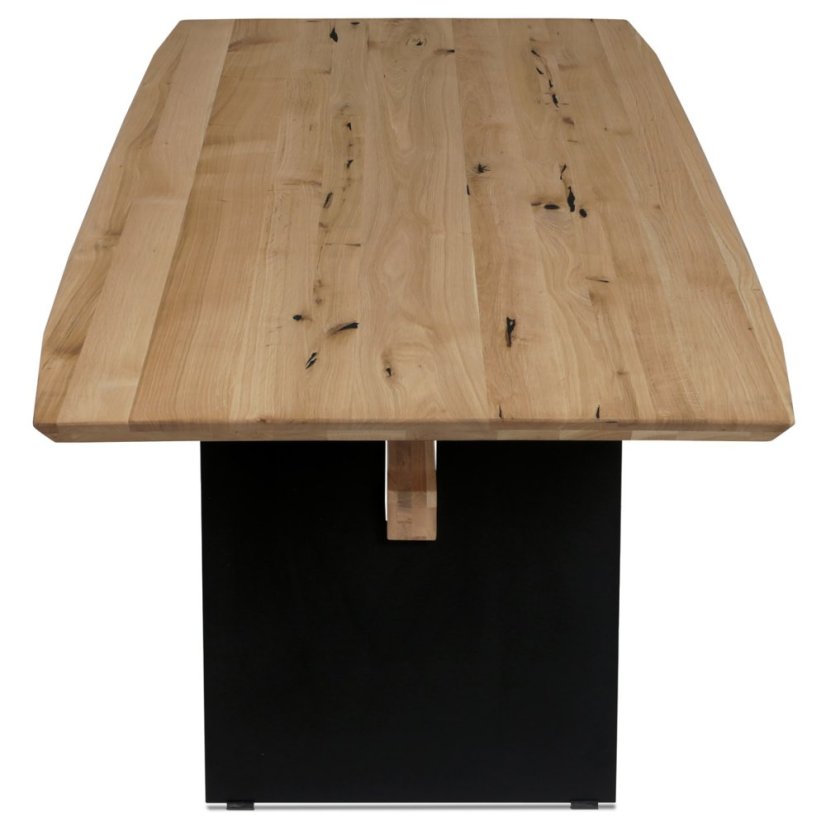 Dřevěný jídelní stůl, 200x100 cm, masiv dub, zkosená hrana, kovová noha, černý lak (DS-M200 DUB)